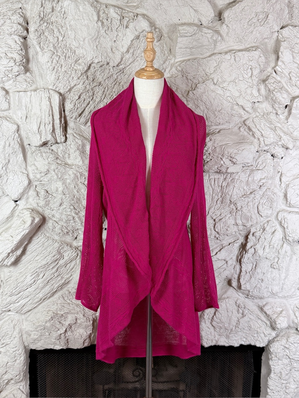 Lauren Ralph Lauren Open Front Waterfall Cardigan Fuschia | XL